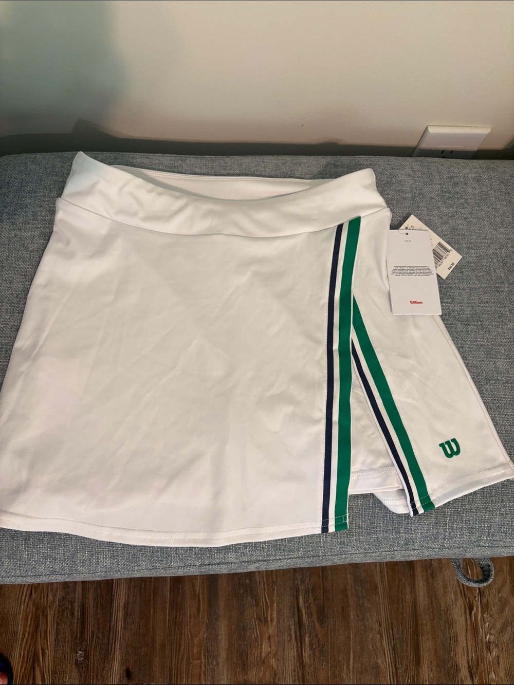 Wilson White Tennis Skirt with Green & Navy Side Stripes